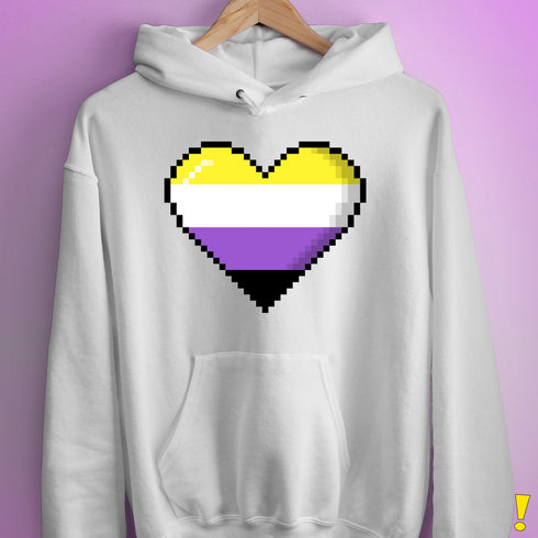 Nonbinary Pride 8-Bit Pixel Heart Hoodie - White